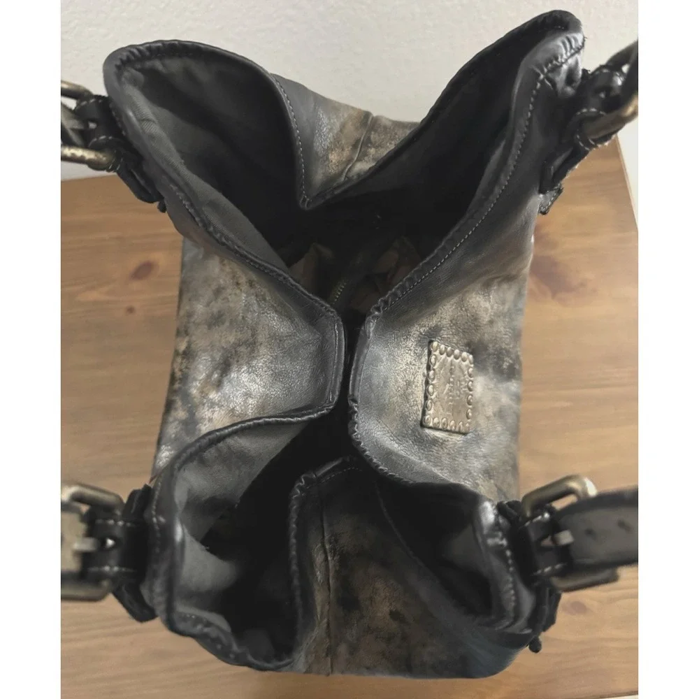 Lusher Soft and Slouchy Hobo Stone Washed Black Raw Onyx Italian Leather Studded